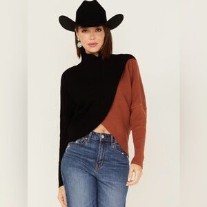 Revel  Color Block Knit Surplice Turtleneck Sweater size Medium